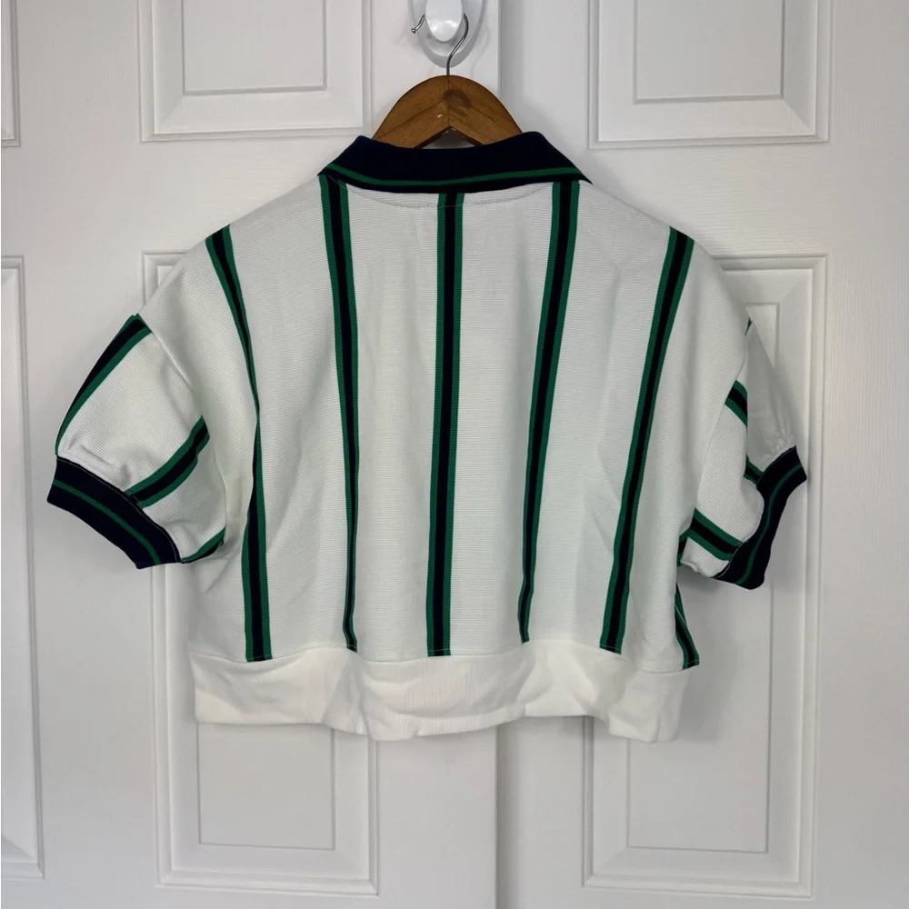 Maeve White, Green, Navy Striped Crop Polo Top‎ Women’s Size Small New With Tags - Picture 3 of 7